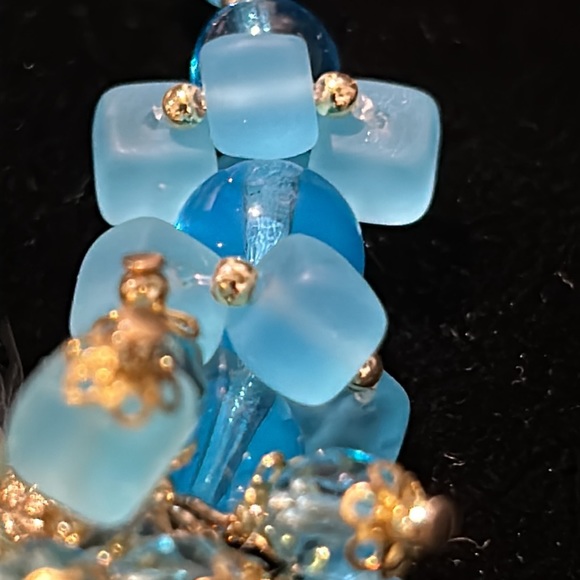 #19 Vintage Blue & Gold Choker Necklace Assorted Beads w Gold Accent - Picture 4 of 8